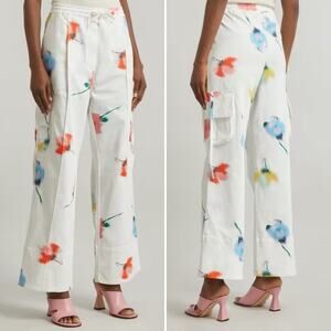 SLEEPER Safari Flower Print White & Red Wide Leg Cargo Trouser Pants Medium NEW